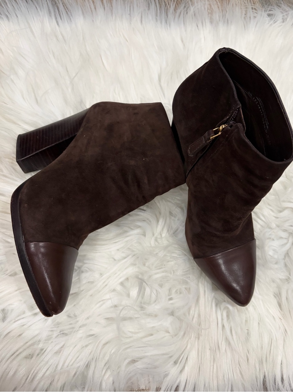 Tory Burch Dark Brown Suede Pointed Toe Ankle Booties